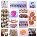 Tortas, cupcakes, novios en porcelana en frio, etc.