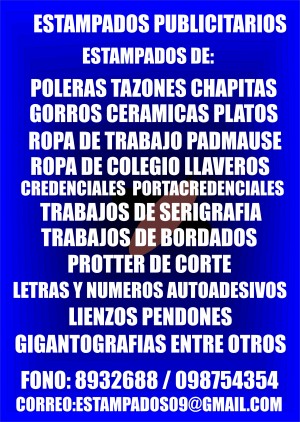 LUIS MATURANA  Anuncios gratis en San Bernardo |  SERVICIOS DE ESTAMPADOS Y PUBLICIDAD, TRABAJOS EN PROTTER DE CORTE, SUBLIMACION, LAZER E INJET