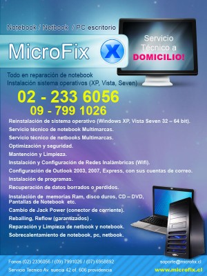 Microfix Chile Anuncios gratis en Recoleta |  Reparaci&oacute;n de Computaci&oacute;n a Domicilio, Notebook, Netbook y PC, Servicio T&eacute;cnico de Computaci&oacute;n a Domicilio, Redes, Notebook y PC