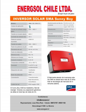 Juan Antonio Rios Ruiz Anuncios gratis en La Serena |  Inversor Solar SMA  On Grid Sunny Boy 3300 , Sistema On Grid