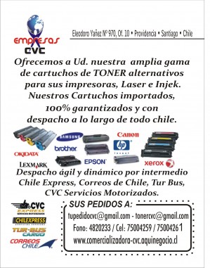 Comercializadora Cvc  Anuncios gratis en Osorno |  Toner Alternativos  Nuevos y Sellados, Articulos de Oficina, Insumos de Impresion,Articulos de Escritorios