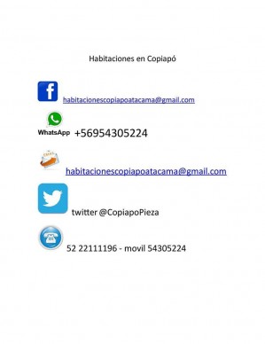 encargado Anuncios gratis en Copiap&oacute; |  Habitaciones cuarto pieza copiapo atacama segura limpia, Pieza copiapo