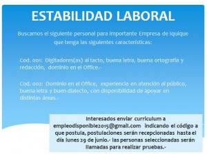 Importante Empresa Anuncios gratis en Iquique |  Importante empresa de iquique necesita personal digitador, Digitadores administrativos personal empleo iquique