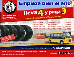 Sancar S.A. Anuncios gratis en Antofagasta |  Ofertas neum&aacute;ticos starmaxx para furg&oacute;n escolar 2016, Neum&aacute;ticos furg&oacute;n escolar, oferta febrero - marzo 2016