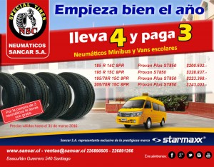 Sancar S.A. Anuncios gratis en Rancagua |  Imperdible oferta, lleva 4 y paga 3 en neum&aacute;ticos furg&oacute;n escolar, Neum&aacute;ticos furg&oacute;n y van escolar, oferta marzo 2016