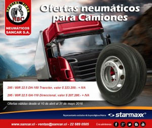 NEUM&Atilde;TICOS SANCAR S.A. Anuncios gratis en Antofagasta |  Oferta neum&aacute;ticos para camiones starmaxx en sancar, Oferta neum&aacute;ticos para cami&oacute;n, 10 de abril - 31 mayo 2016
