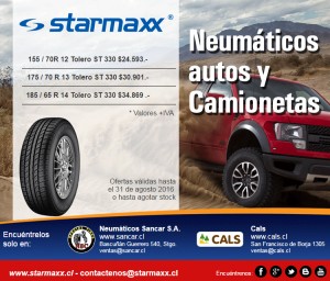 Sancar S.A. Anuncios gratis en Valpara&iacute;so |  Promoci&oacute;n neum&aacute;ticos para auto y camioneta starmaxx, Sancar, cals, oferta todo chile