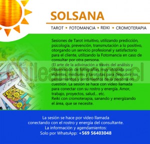 Solsana Anuncios gratis en &Ntilde;u&ntilde;oa |  Tarot, reiki, predicciones, psicología holística, fotomansia, tarotista, Tarot, reiki, cromoterapia, fotomansia, predicciones, 
